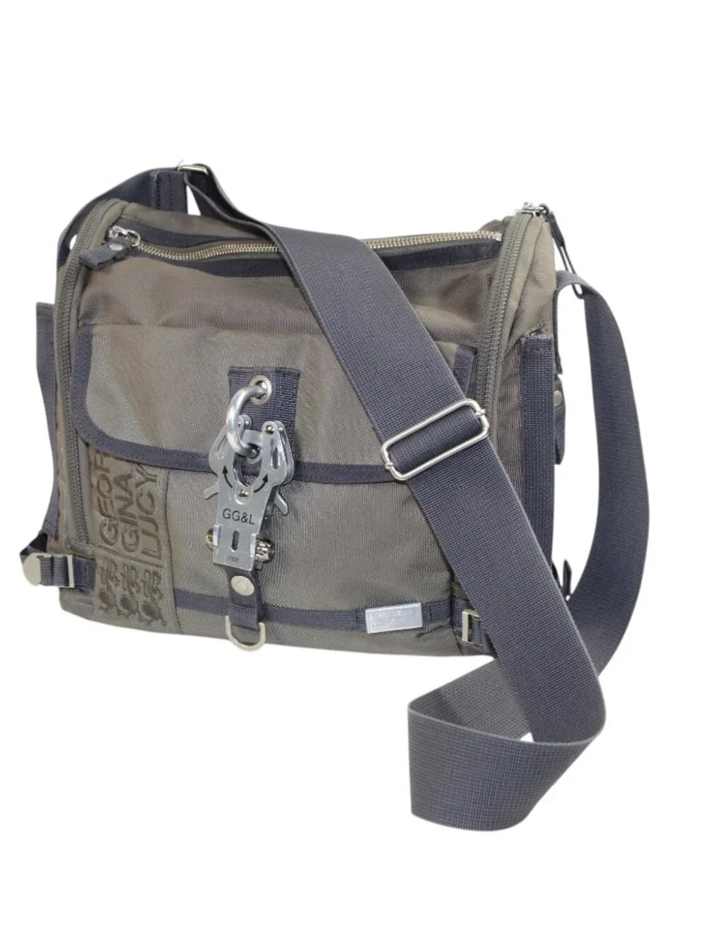 George Gina & Lucy Mr. Postman Gray Nylon Blue Detail Canvas Messenger Satchel - Picture 4 of 9